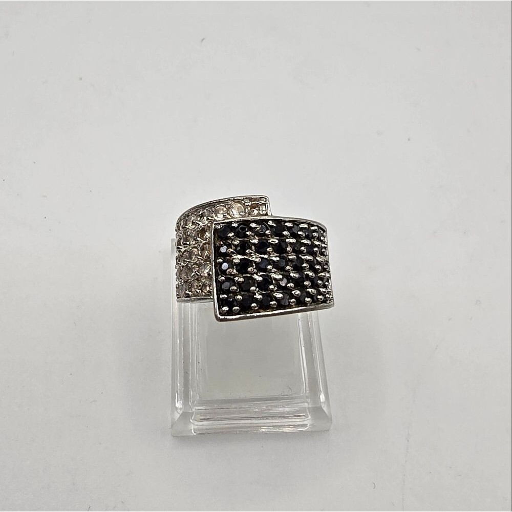 Premier Designs Black & Clear CZ Wide Statement Vintage Band Ring Size 7.5